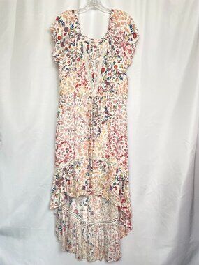NWT American Rag Floral High-Low Boho Dress Crochet Lace Trim Flutter Sleeves XL